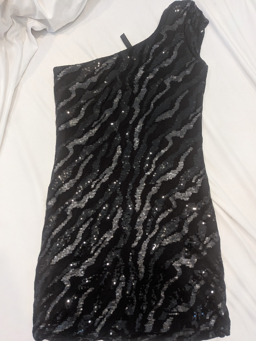 Guess by Marciano Black One-Shoulder Sequin Zebra Mini Dress